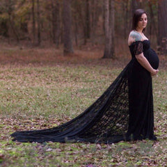 Lace Maternity Maxi Dress With Train Maternity Dresses JT's Designer Fashion