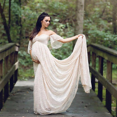 Lace Maternity Maxi Dress With Train Maternity Dresses JT's Designer Fashion