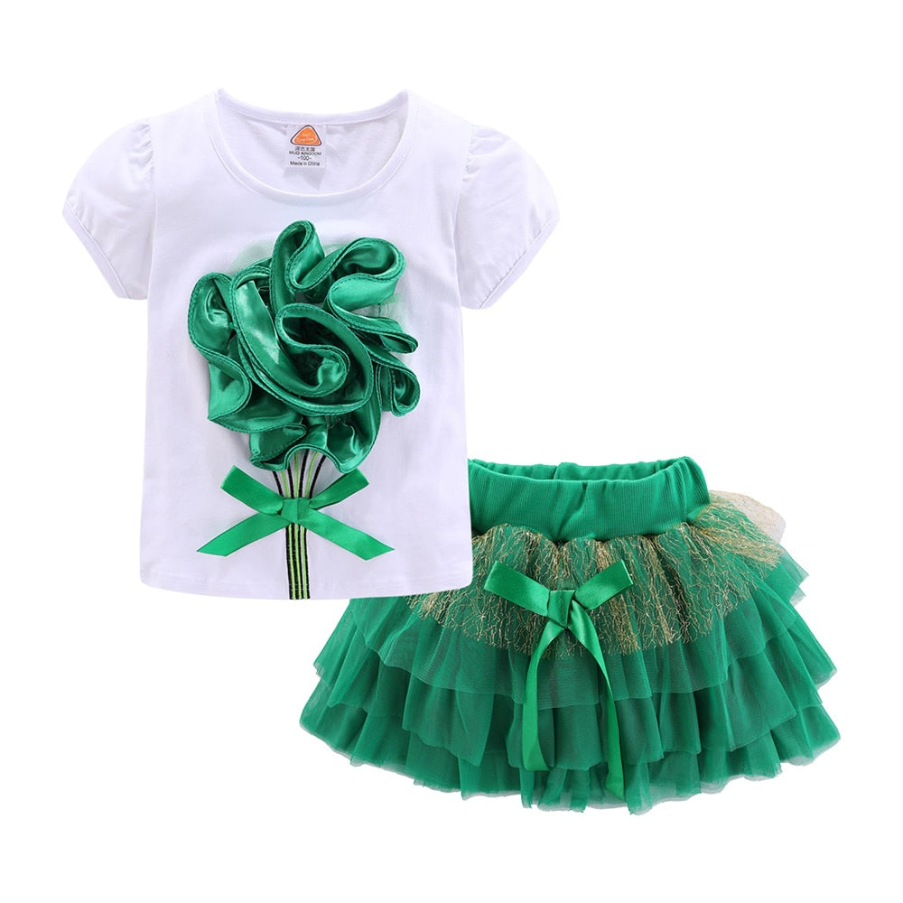 Girls 3D Flower and Bow 2 Pc Skirt Set Kids Sets JT's Designer Fashion