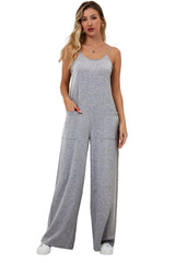 Gray Loose Fit Side Pockets Spaghetti Strap Wide Leg Jumpsuit Jumpsuits & Rompers JT's Designer Fashion