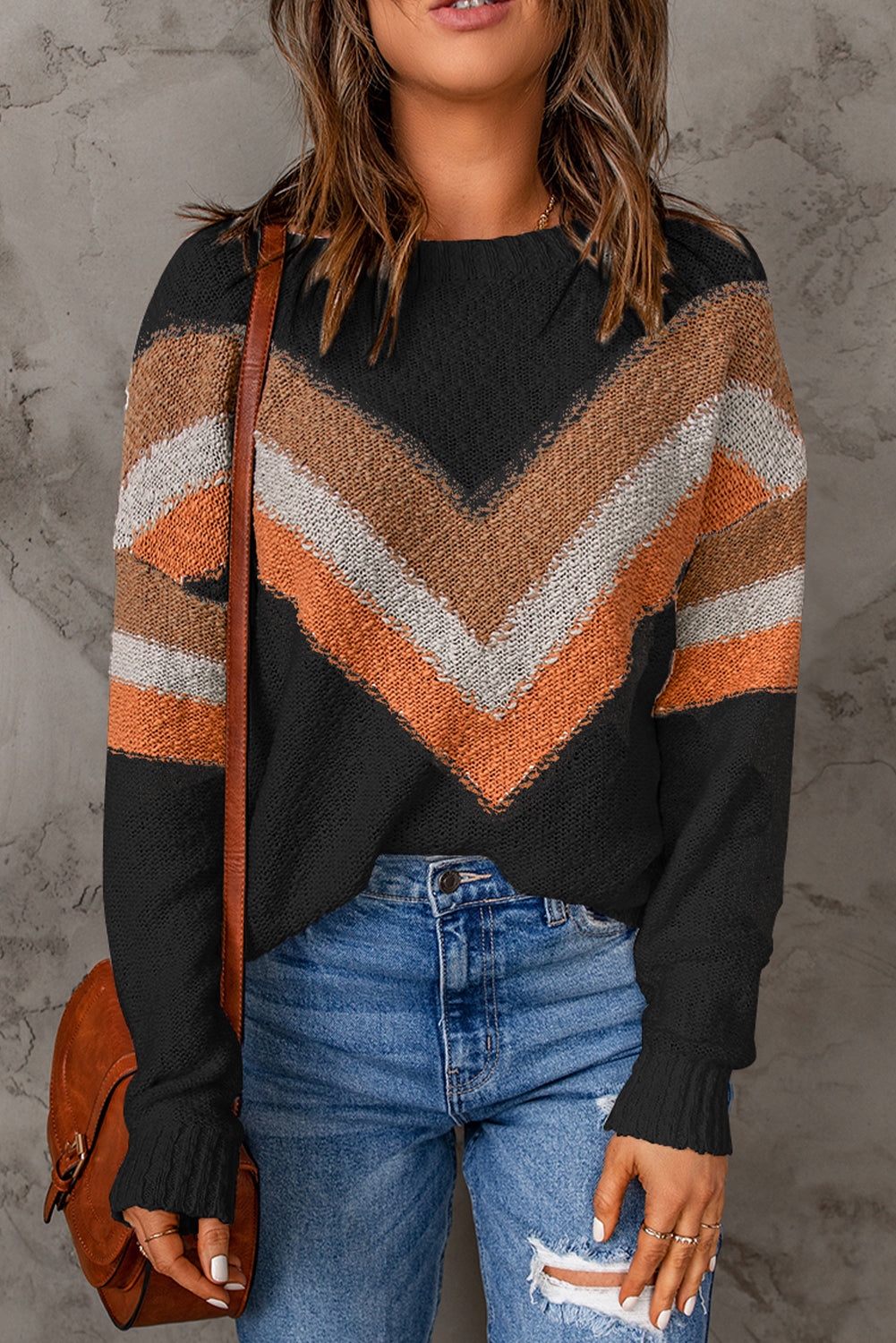Multicolor Chevron Striped Drop Shoulder Sweater Sweaters & Cardigans JT's Designer Fashion