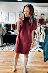 Ruby Patch Pocket Ribbed Knit Short Sleeve Sweater Dress Dresses JT's Designer Fashion