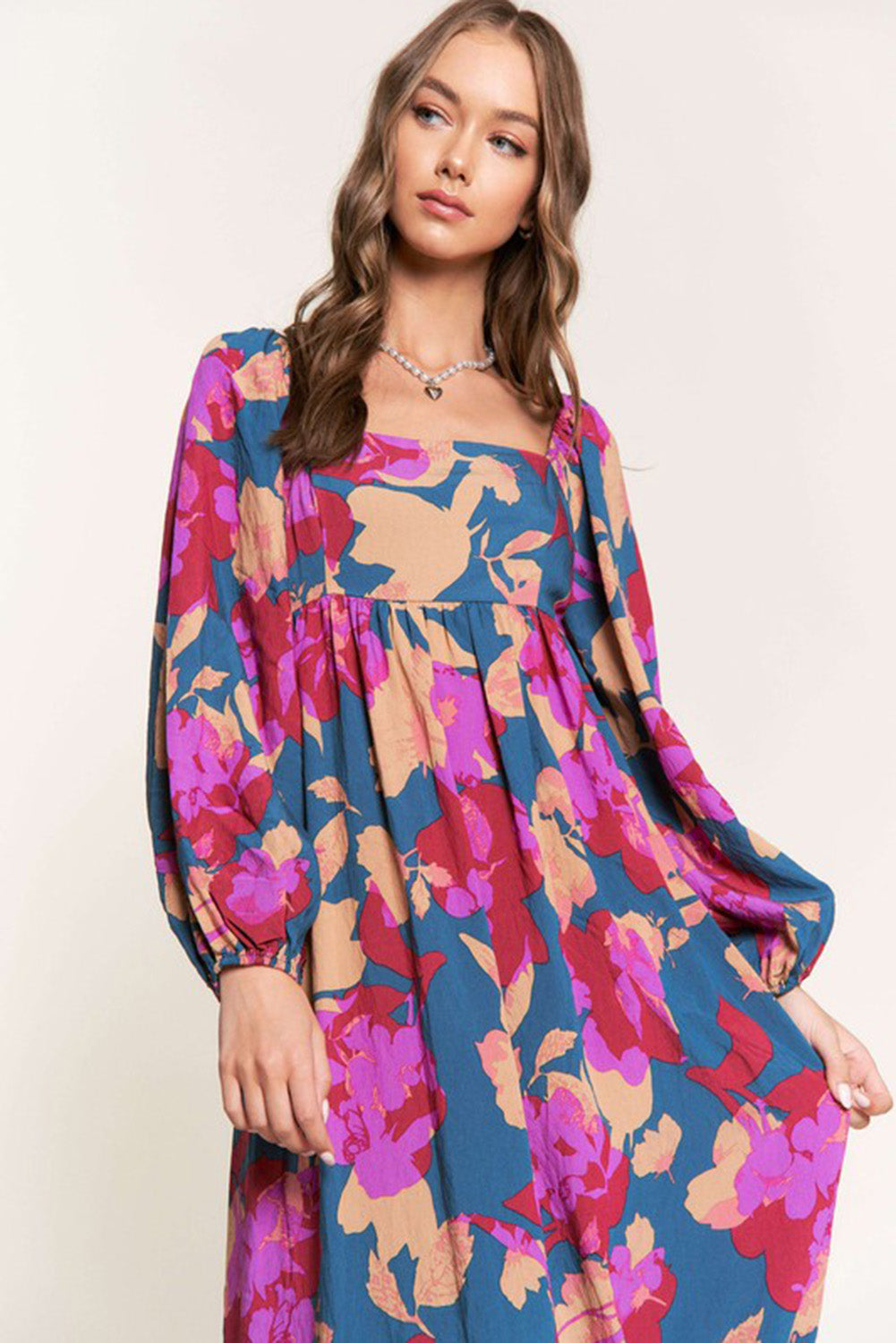Multicolour Square Neck High Waist Ruffled Floral Dress Dresses JT's Designer Fashion