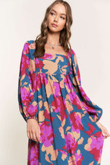 Multicolour Square Neck High Waist Ruffled Floral Dress Dresses JT's Designer Fashion