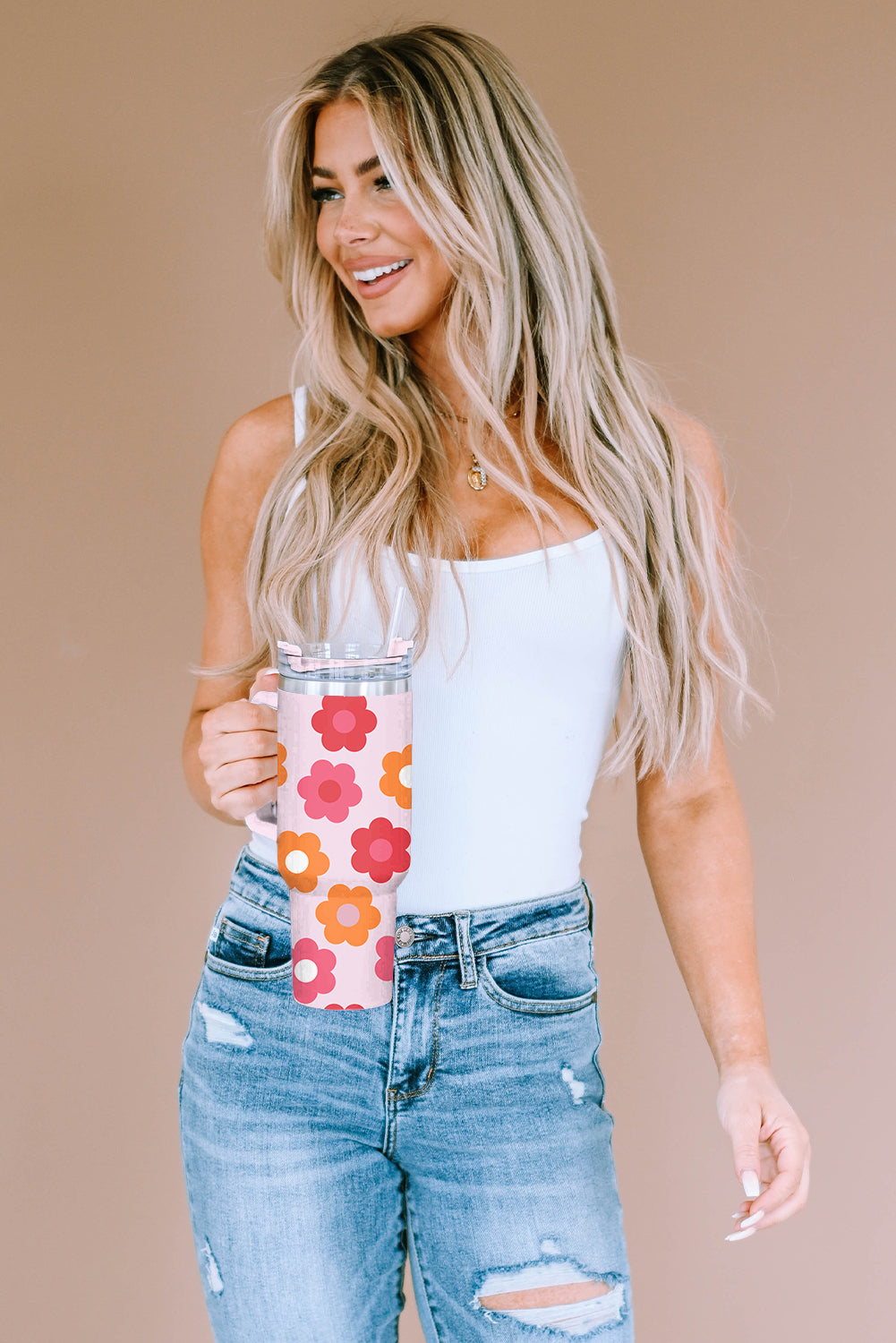 Multicolor Flower Print Handled Stainless Steel Vacuum Cup Tumblers JT's Designer Fashion
