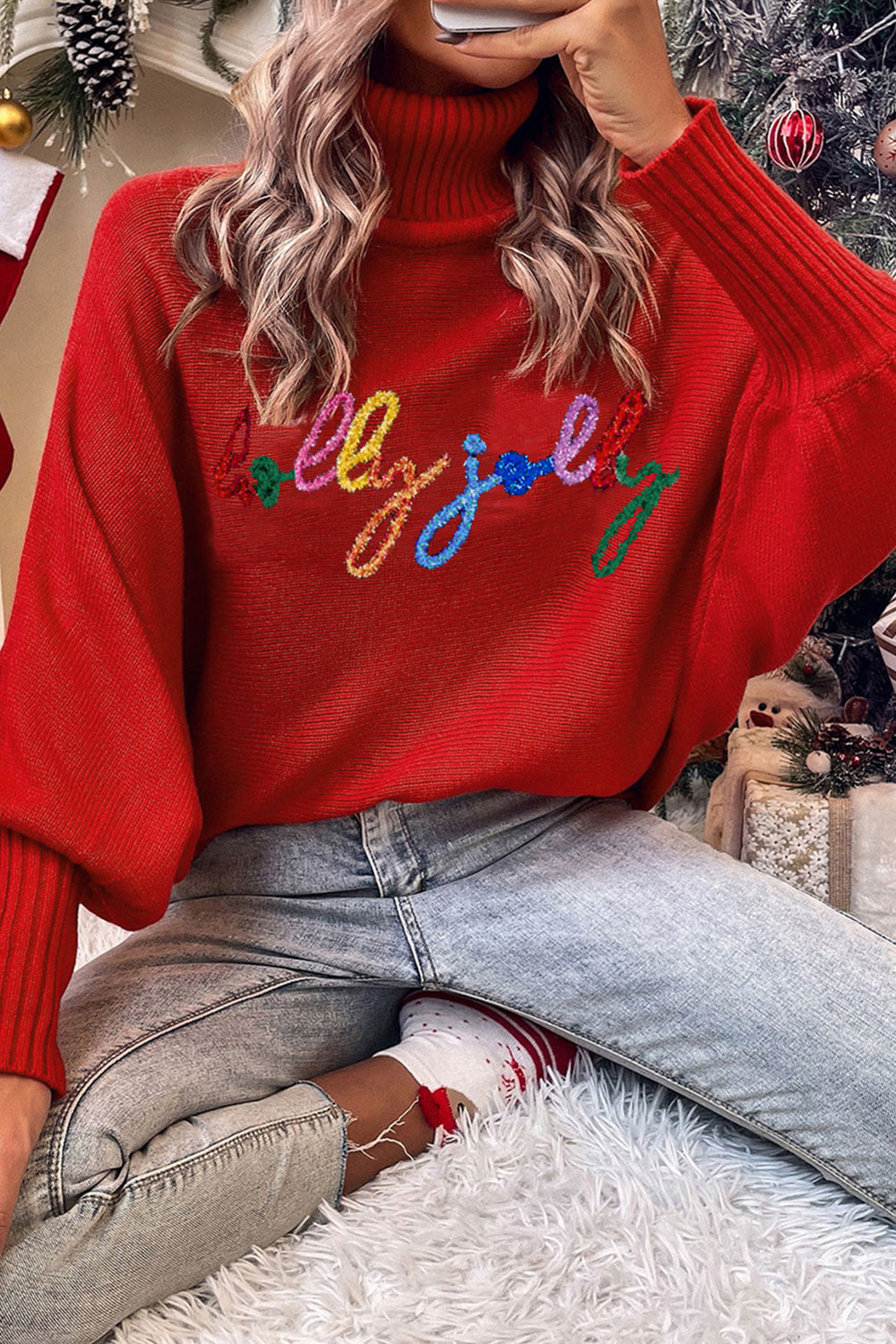 Shiny Letter Red Sweater Sweaters & Cardigans JT's Designer Fashion