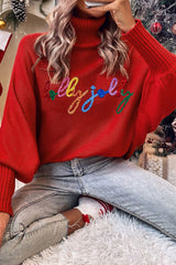 Shiny Letter Red Sweater Sweaters & Cardigans JT's Designer Fashion