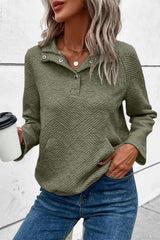 Swamp Textured Knit Buttoned Kangaroo Pocket Sweatshirt Sweatshirts & Hoodies JT's Designer Fashion