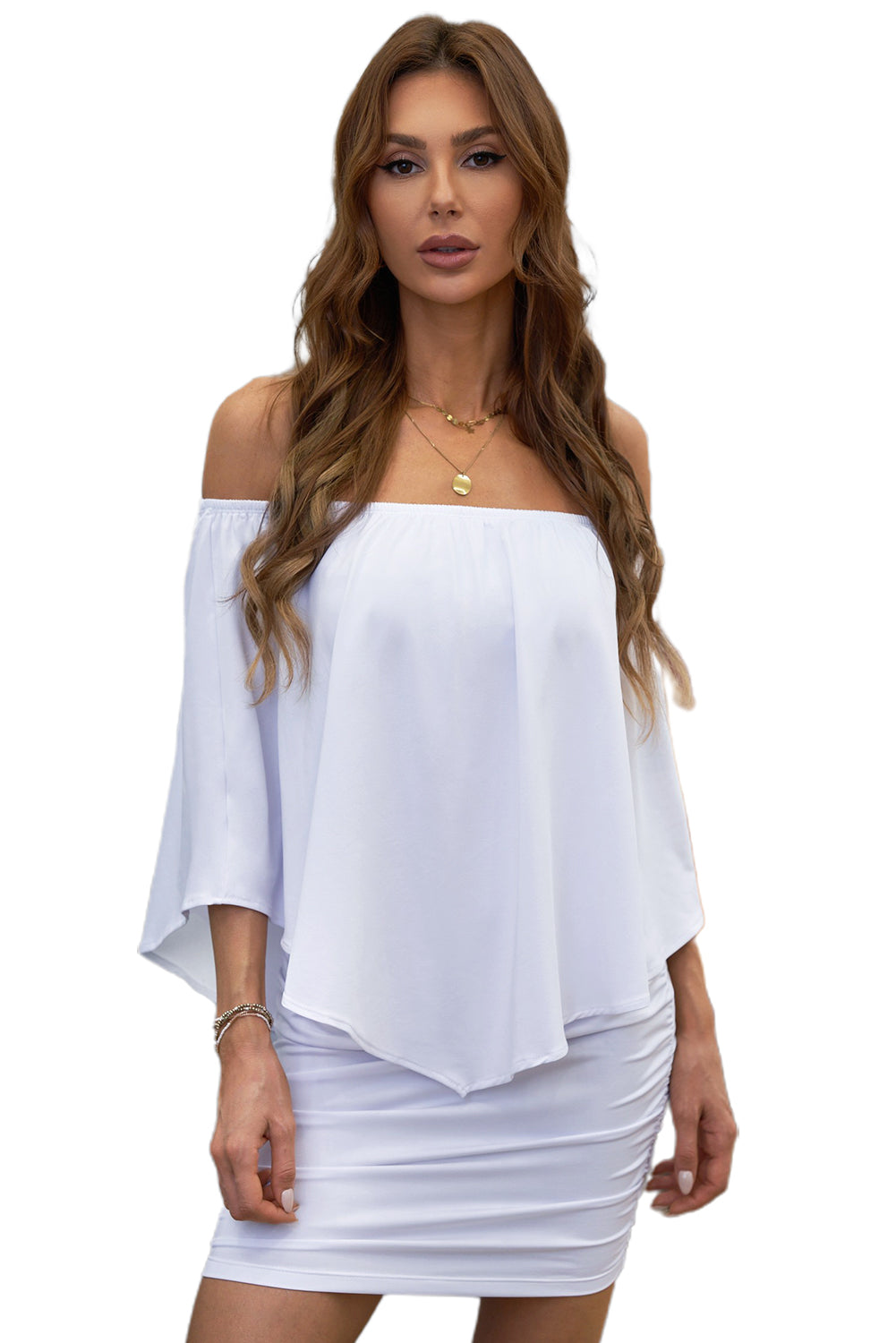 Multiple Dressing Layered White Mini Poncho Dress Mini Dresses JT's Designer Fashion
