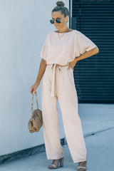 Apricot Oh So Glam Belted Wide Leg Jumpsuit Jumpsuits & Rompers JT's Designer Fashion