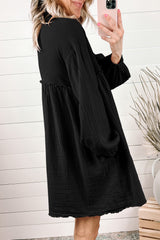 Black Pink Patchwork Crinkle Puff Sleeve Shirt Dress Dresses JT's Designer Fashion