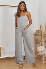 Gray Loose Fit Side Pockets Spaghetti Strap Wide Leg Jumpsuit Jumpsuits & Rompers JT's Designer Fashion