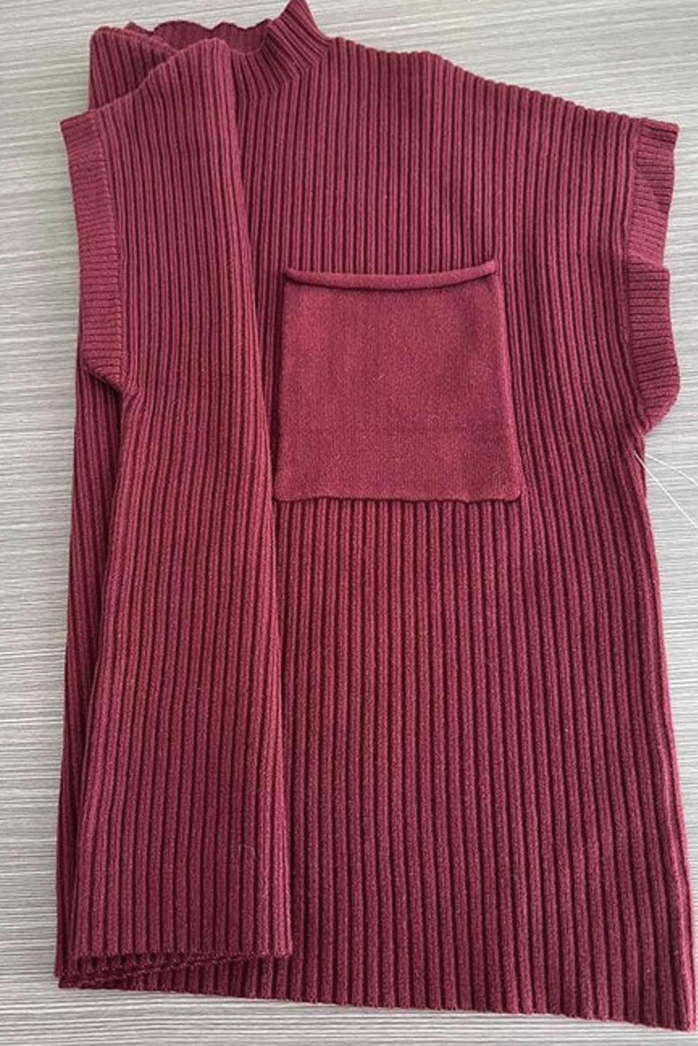 Mineral Red Patch Pocket Ribbed Knit Short Sleeve Sweater Sweaters & Cardigans JT's Designer Fashion