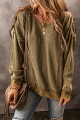 Jungle Green Textured Seamed Drop Sleeve Sweatshirt Sweatshirts & Hoodies JT's Designer Fashion