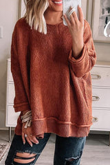 Gold Flame Loose Round Neck Textured Sweater Sweaters & Cardigans JT's Designer Fashion