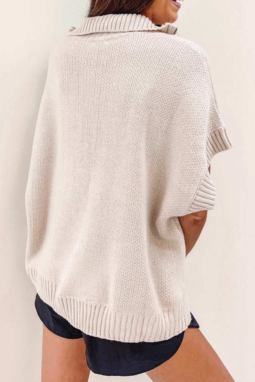Light Grey Quarter Zip Short Batwing Sleeve Sweater Sweaters & Cardigans JT's Designer Fashion