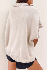 Light Grey Quarter Zip Short Batwing Sleeve Sweater Sweaters & Cardigans JT's Designer Fashion