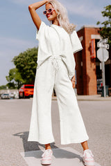 Bright White Gray Textured Loose Fit T Shirt and Drawstring Pants Set Bottoms JT's Designer Fashion