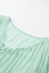 Green Pleated Ruffled Tie Waist Buttons V Neck Romper Jumpsuits & Rompers JT's Designer Fashion