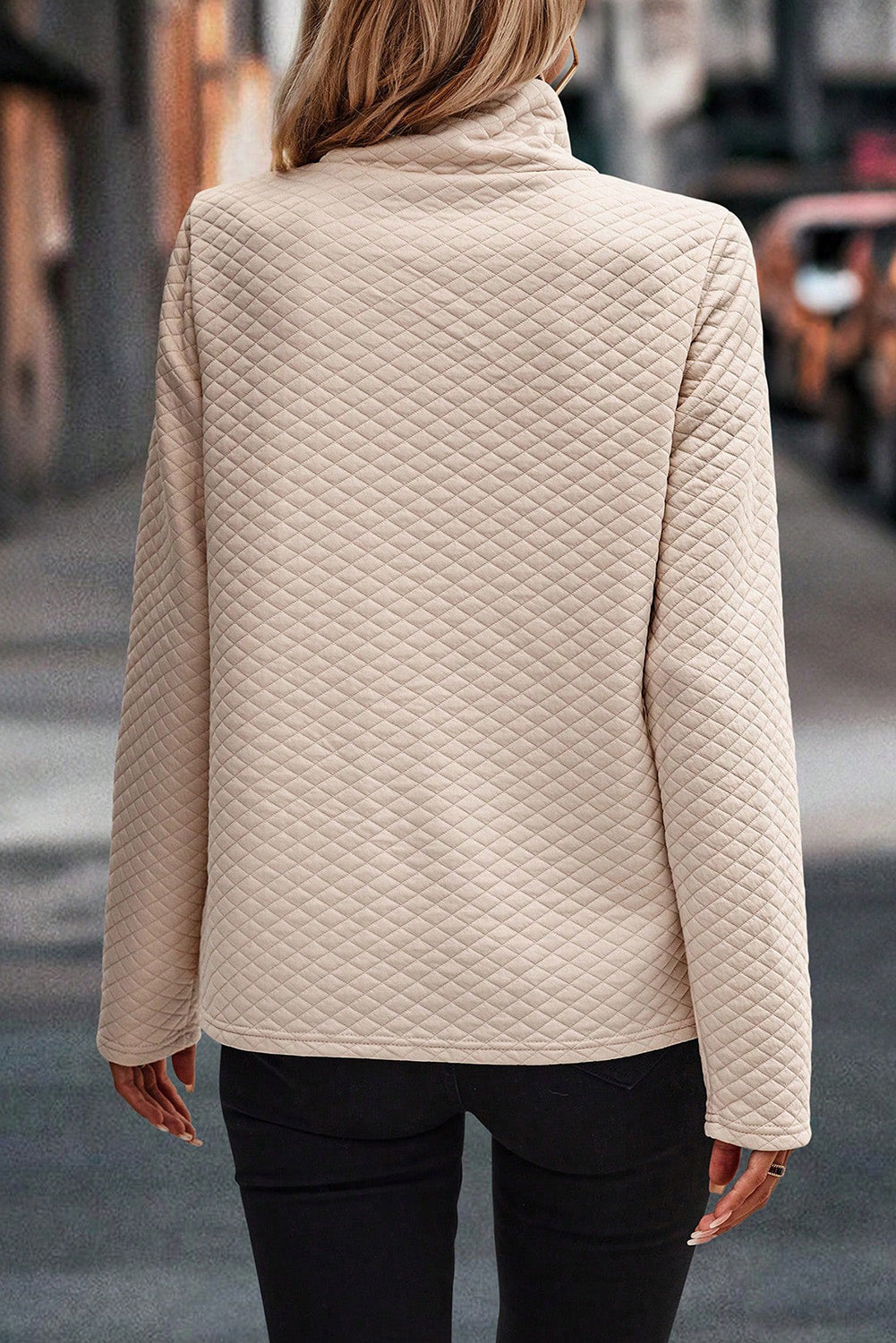 Apricot Quilted Draped High Neck Kangaroo Pocket Top Sweatshirts & Hoodies JT's Designer Fashion