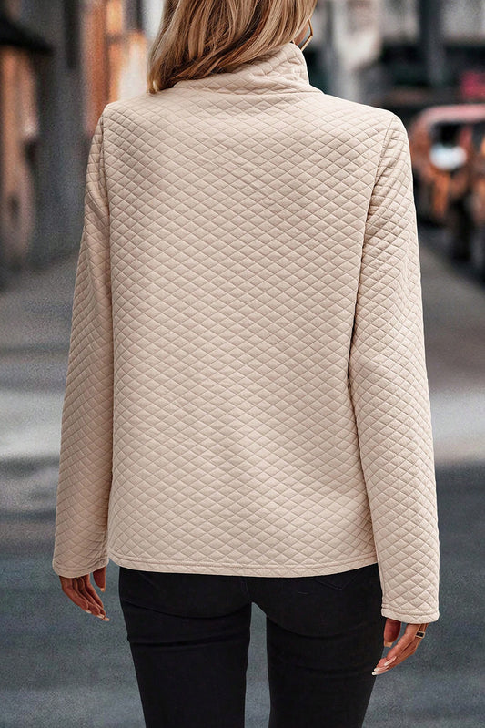 Apricot Quilted Draped High Neck Kangaroo Pocket Top Sweatshirts & Hoodies JT's Designer Fashion