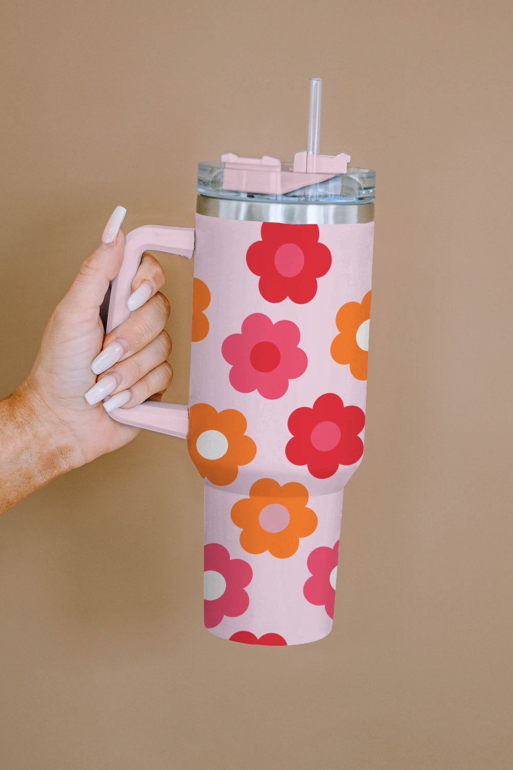 Multicolor Flower Print Handled Stainless Steel Vacuum Cup Tumblers JT's Designer Fashion