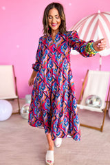 Multicolor-2 Abstract Geometric Print Long Sleeve High Waist Dress Dresses JT's Designer Fashion