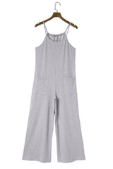 Gray Loose Fit Side Pockets Spaghetti Strap Wide Leg Jumpsuit Jumpsuits & Rompers JT's Designer Fashion