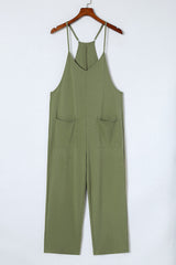 Green Pocketed Adjustable Spaghetti Strap Straight Leg Jumpsuit Jumpsuits & Rompers JT's Designer Fashion