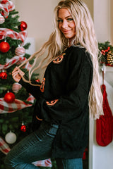 Black Sequined Jack O Lantern Split Hem Baggy Sweatshirt Graphic Sweatshirts JT's Designer Fashion
