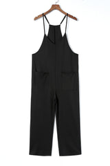 Black Pocketed Adjustable Spaghetti Strap Straight Leg Jumpsuit Jumpsuits & Rompers JT's Designer Fashion