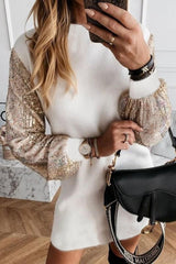 Bright White Sequin Sleeve Shift Mini Dress Dresses JT's Designer Fashion