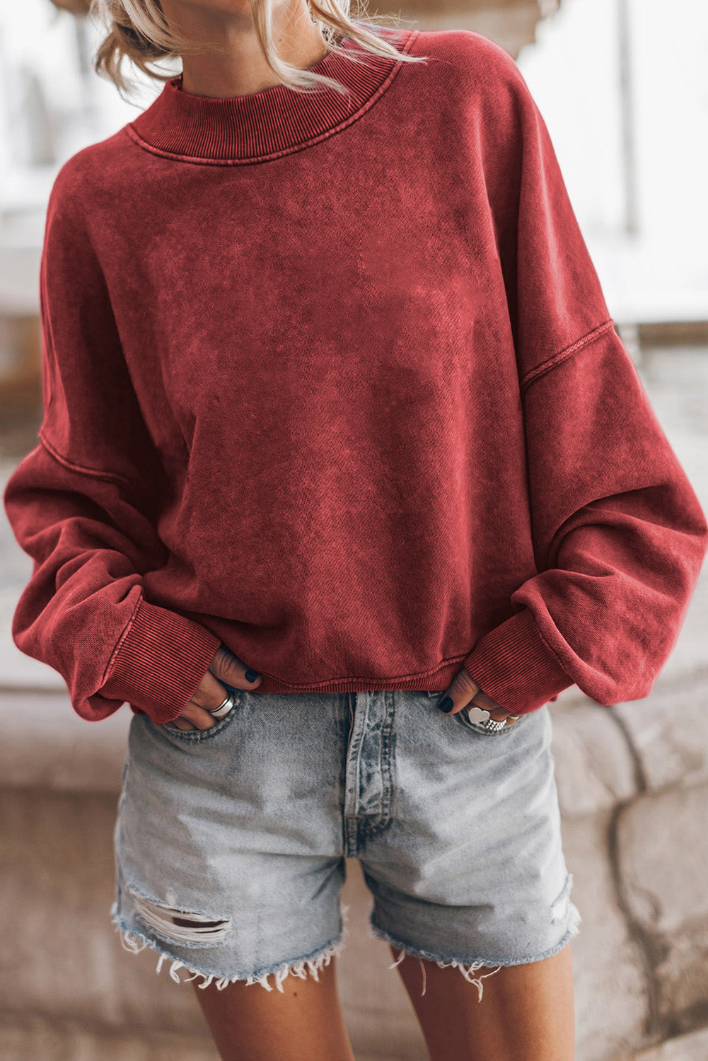 Ruby Drop Shoulder Crew Neck Pullover Sweatshirt Sweatshirts & Hoodies JT's Designer Fashion