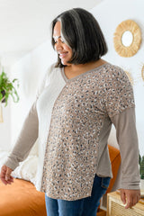 Gray Plus Size Leopard Patchwork Mix Knit Long Sleeve Top Plus Size JT's Designer Fashion