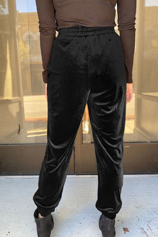 Black Green Solid Velvet Jogger Pants Bottoms JT's Designer Fashion