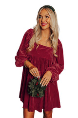 Red Tie Back Square Neck Velvet Babydoll Dress Dresses JT's Designer Fashion