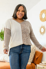 Gray Plus Size Leopard Patchwork Mix Knit Long Sleeve Top Plus Size JT's Designer Fashion
