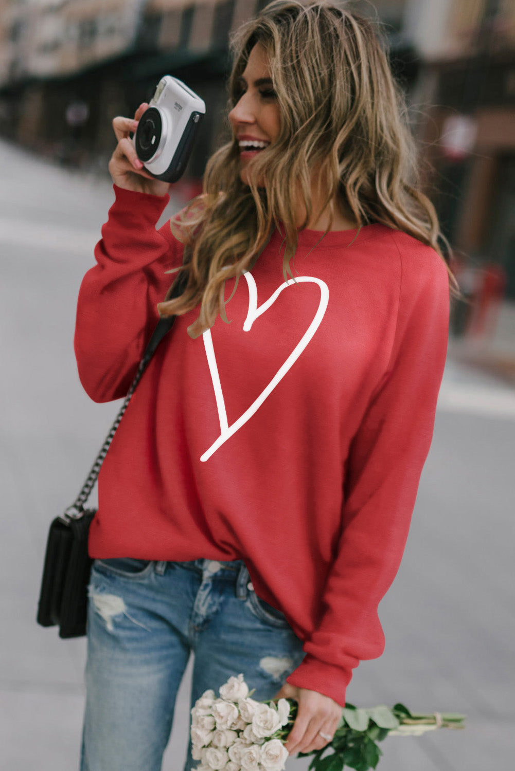 Fiery Red Simple Heart Graphic Valentine's Sweatshirt Graphic Sweatshirts JT's Designer Fashion