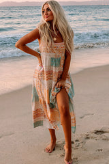 Multicolor Boho Patchwork Print Square Neck Sundress Maxi Dresses JT's Designer Fashion