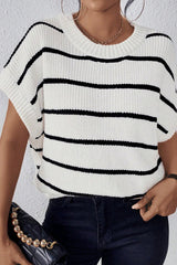 White Stripe Striped Pattern Batwing Sleeve Knit Top Sweaters & Cardigans JT's Designer Fashion