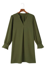 Green Split V Neck Ruffled Sleeves Shirt Dress Mini Dresses JT's Designer Fashion