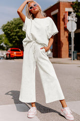 Bright White Gray Textured Loose Fit T Shirt and Drawstring Pants Set Bottoms JT's Designer Fashion