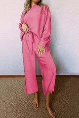 Strawberry Pink Ultra Loose Textured 2pcs Slouchy Outfit Bottoms JT's Designer Fashion