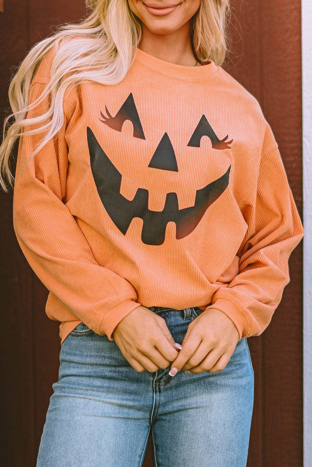 Orange Pumpkin Smile Face Graphic Sweatshirt Graphic Sweatshirts JT's Designer Fashion