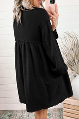 Black Pink Patchwork Crinkle Puff Sleeve Shirt Dress Dresses JT's Designer Fashion