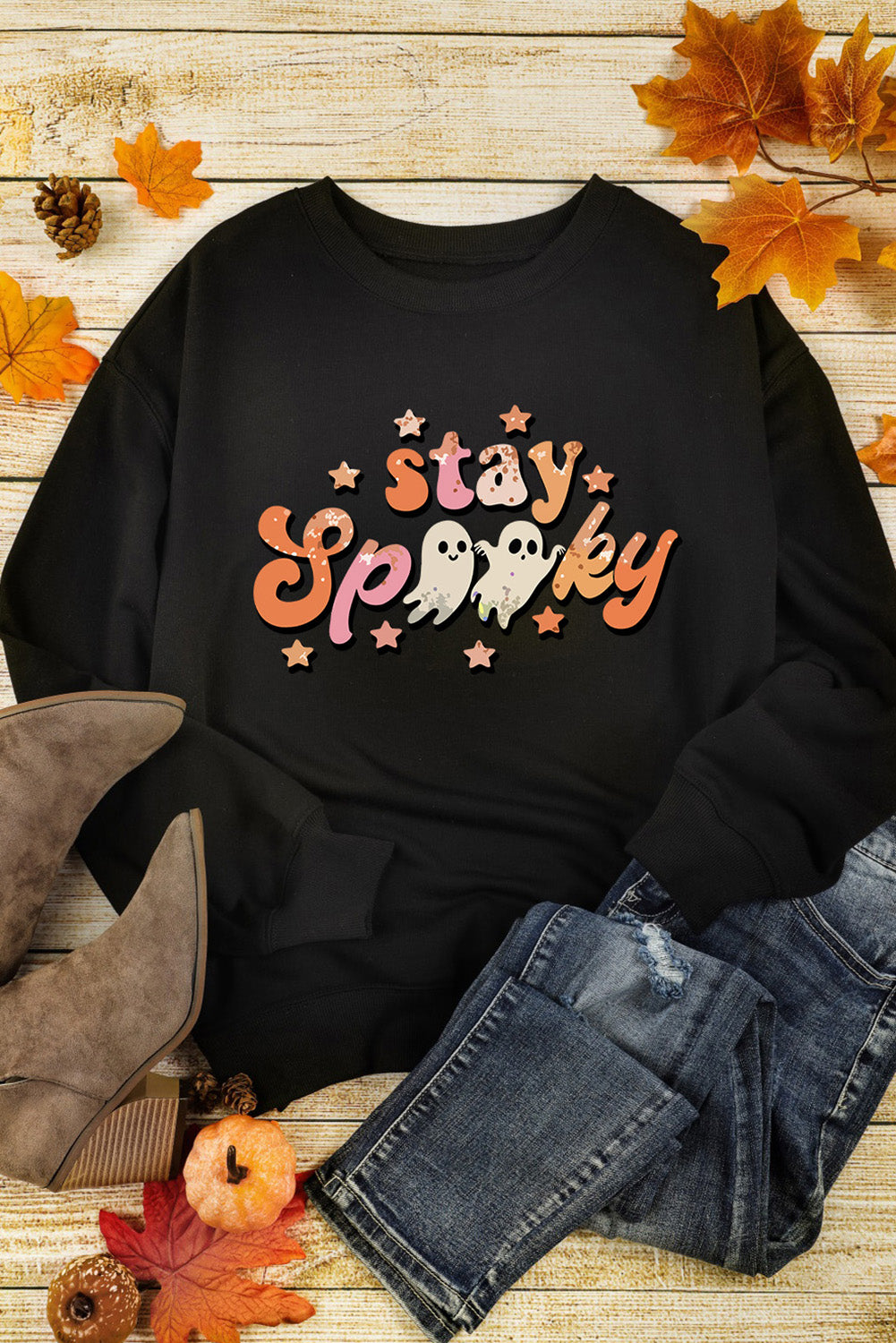 Black Halloween stay Spooky Graphic Sweatshirt Graphic Sweatshirts JT's Designer Fashion