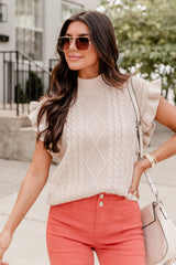 Parchment Retro Cable Knit Ruffle Sleeveless Sweater Bottoms JT's Designer Fashion