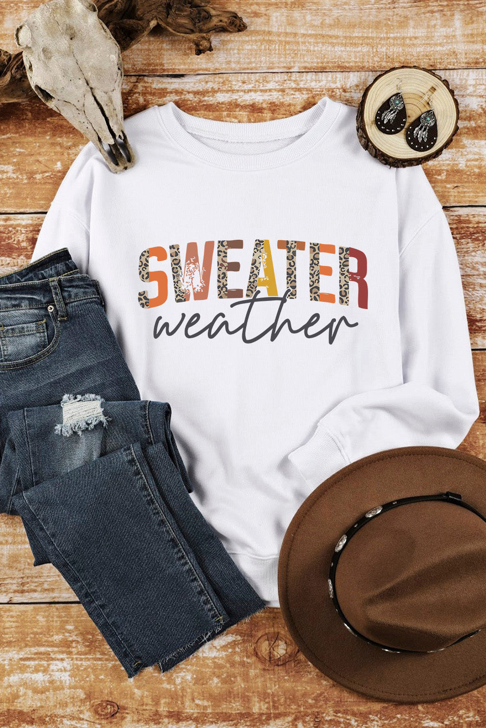 White Sweater Weather Vibrant Monogram Sweatshirt Graphic Sweatshirts JT's Designer Fashion