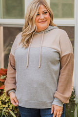 Multicolour Plus Size Colorblock Drop Shoulder Balloon Sleeve Hoodie Plus Size JT's Designer Fashion