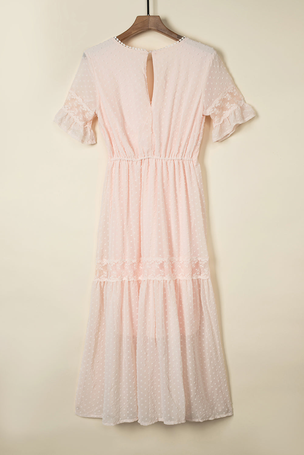 Swiss Dot Lace Trim Long Dress Maxi Dresses JT's Designer Fashion